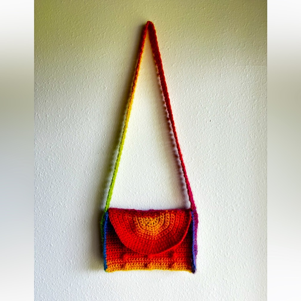 Handmade Rainbow Whimsy Crochet Crossbody Satchel